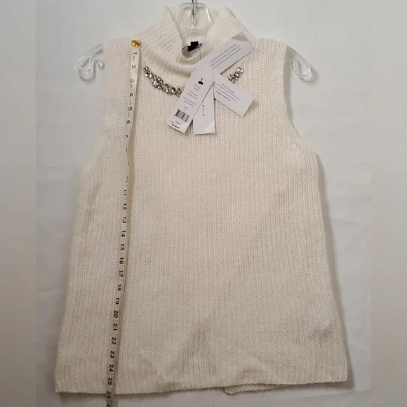 French Connection Mathilde Knit High Neck Sz S Ivory Jeweled Sweater - Picture 8 of 11